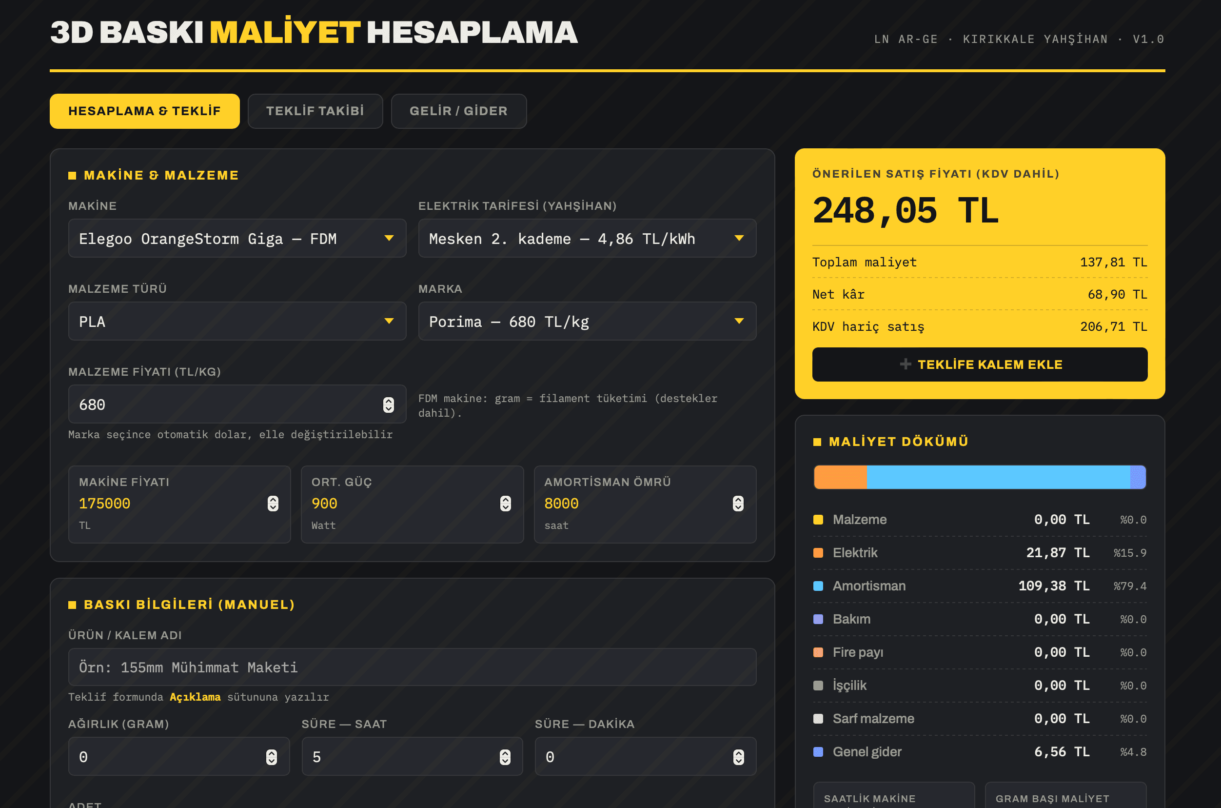 3D Baskı Maliyet Hesaplama ve Teklif Yönetim Sistemi - 1